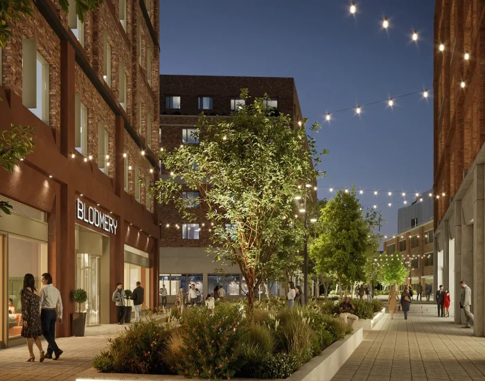 CGI view Bloomery and Phoenix Square (evening)