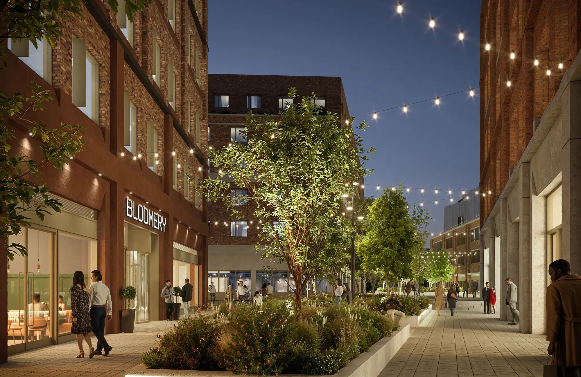 CGI view Bloomery and Phoenix Square (evening)